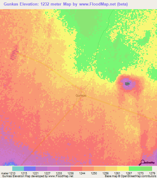 Gunkas,Namibia Elevation Map