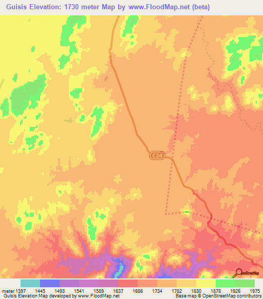 Guisis,Namibia Elevation Map