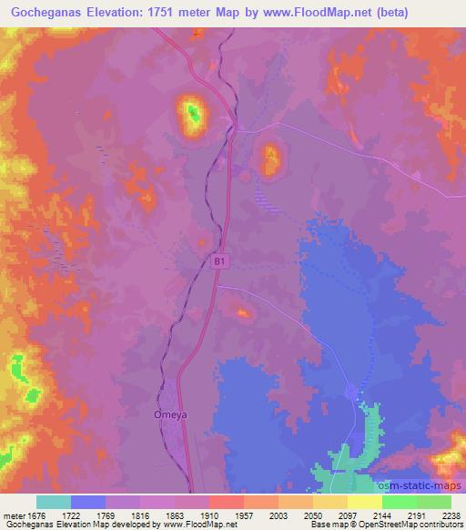 Gocheganas,Namibia Elevation Map