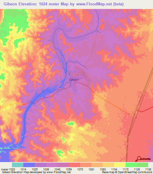 Gibeon,Namibia Elevation Map