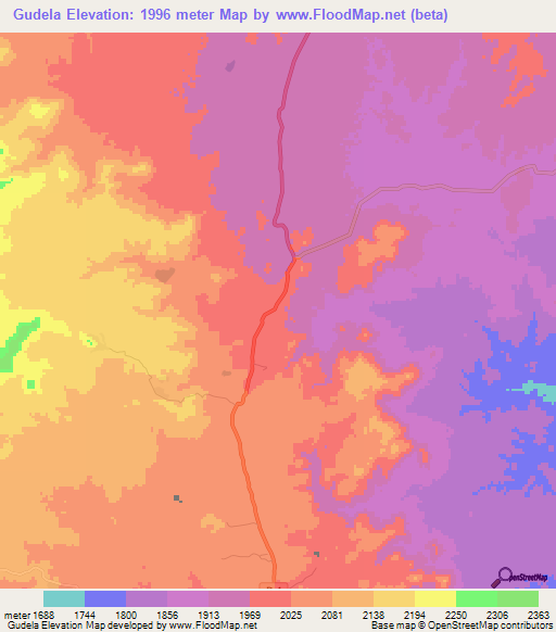 Gudela,Eritrea Elevation Map