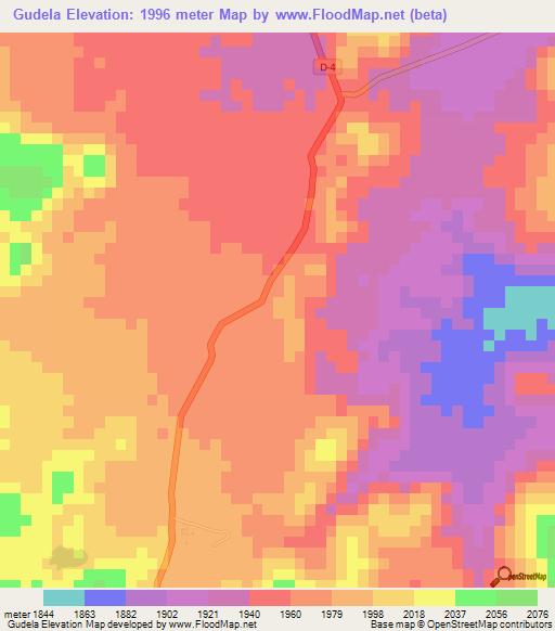 Gudela,Eritrea Elevation Map