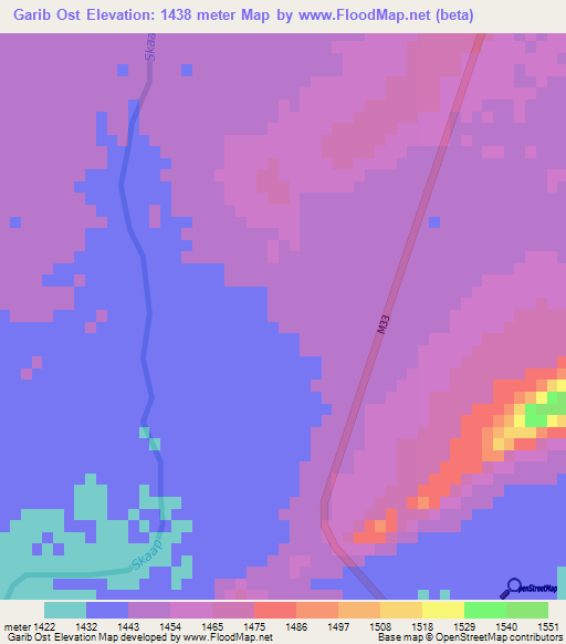 Garib Ost,Namibia Elevation Map