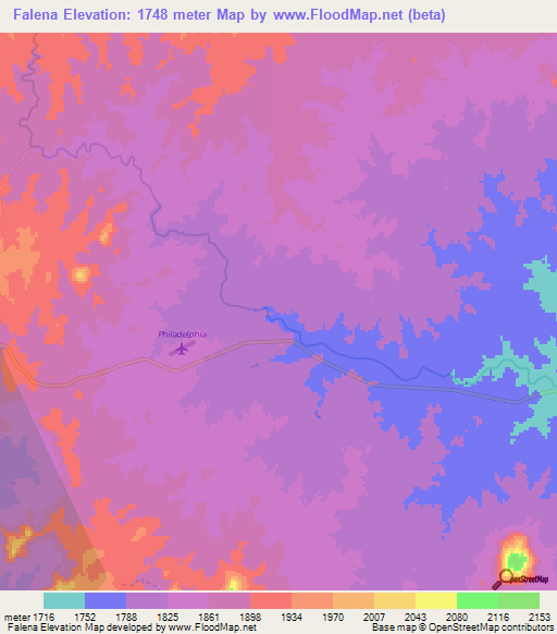 Falena,Namibia Elevation Map