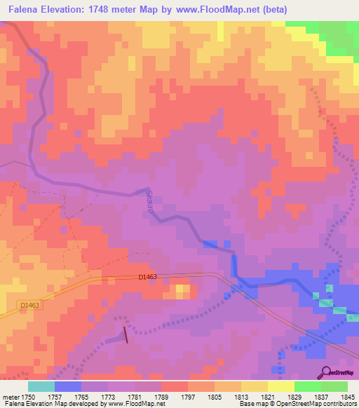 Falena,Namibia Elevation Map
