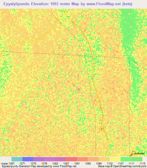 Epyalyiipundu,Namibia Elevation Map