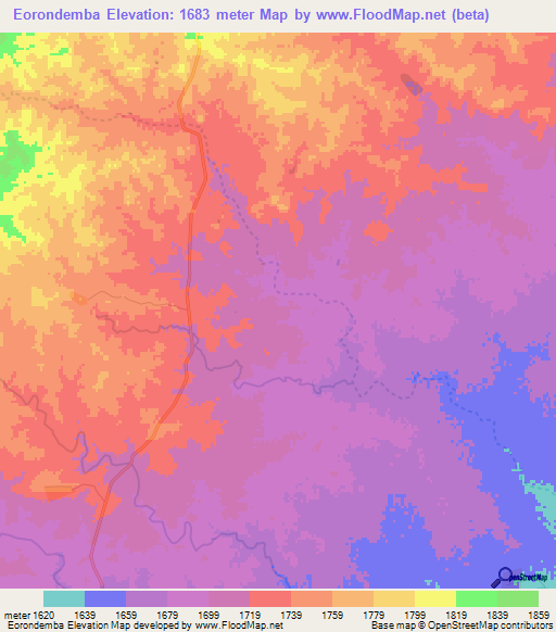 Eorondemba,Namibia Elevation Map