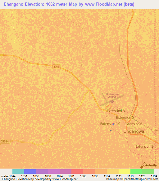 Ehangano,Namibia Elevation Map