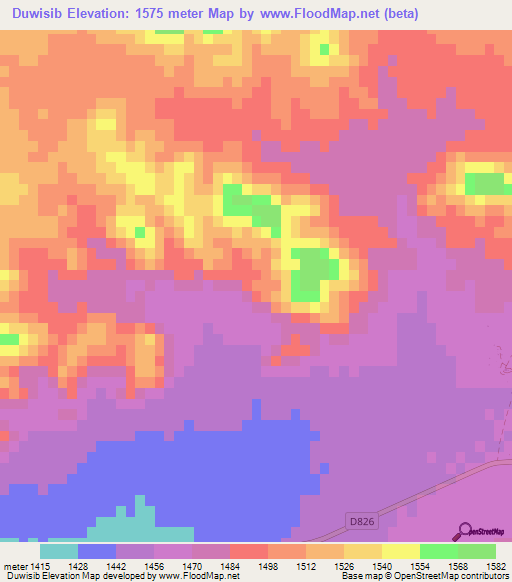 Duwisib,Namibia Elevation Map