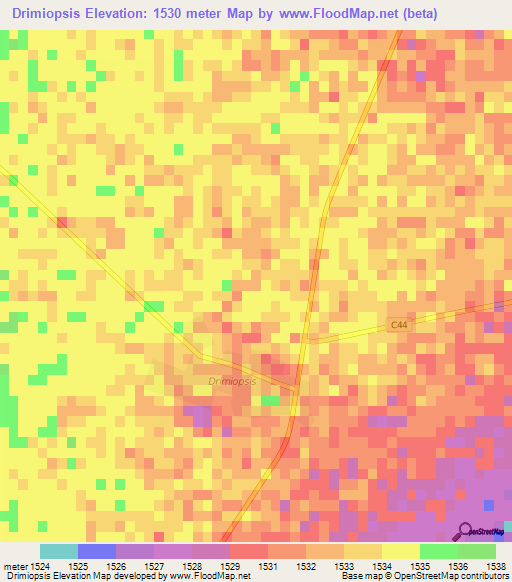Drimiopsis,Namibia Elevation Map