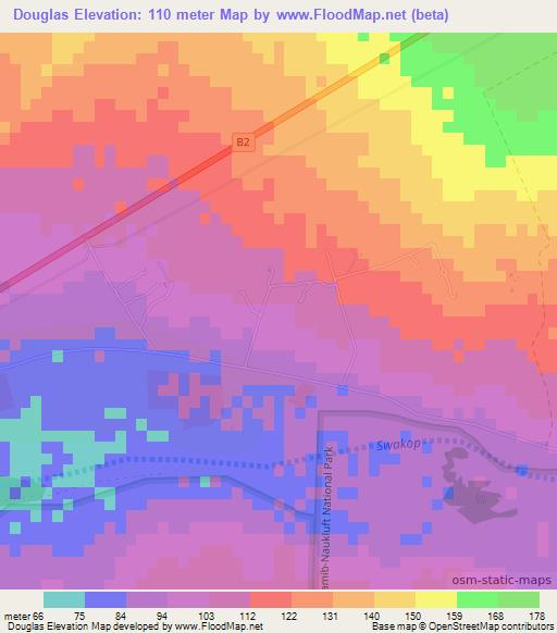 Douglas,Namibia Elevation Map