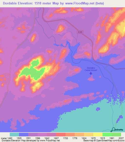 Dordabis,Namibia Elevation Map