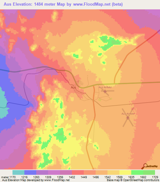 Aus,Namibia Elevation Map