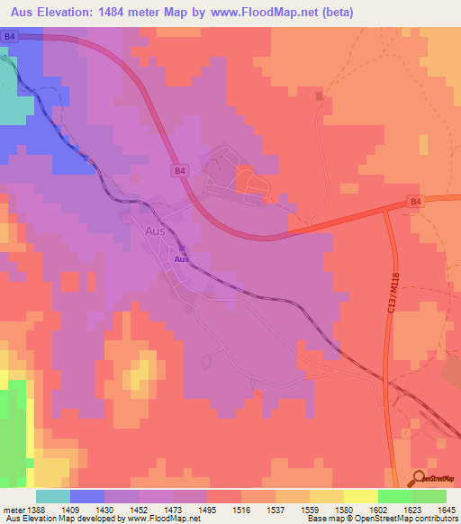 Aus,Namibia Elevation Map