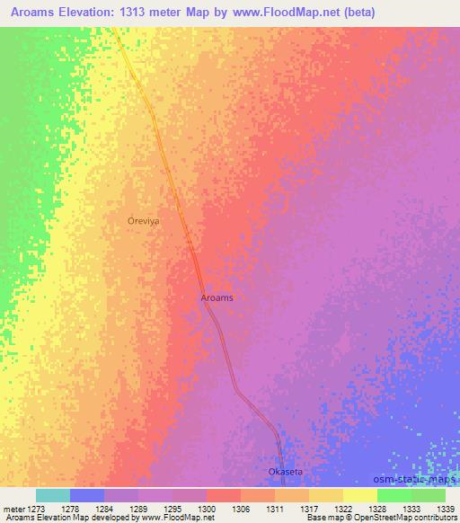 Aroams,Namibia Elevation Map