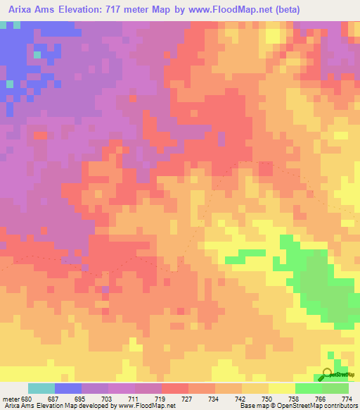 Arixa Ams,Namibia Elevation Map