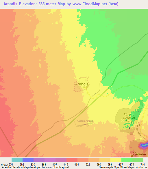 Arandis,Namibia Elevation Map