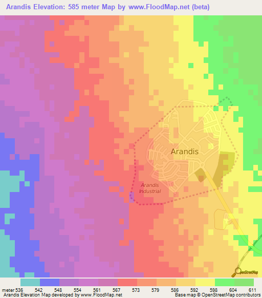 Arandis,Namibia Elevation Map