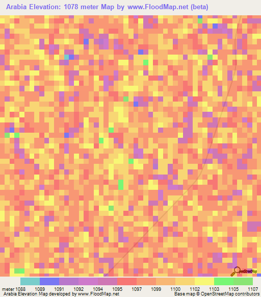 Arabia,Namibia Elevation Map