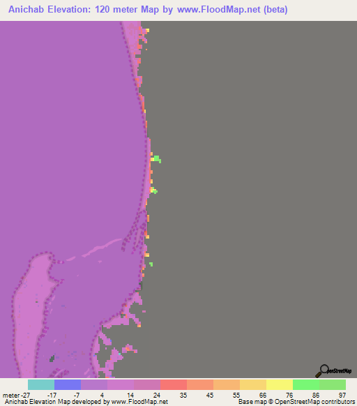 Anichab,Namibia Elevation Map