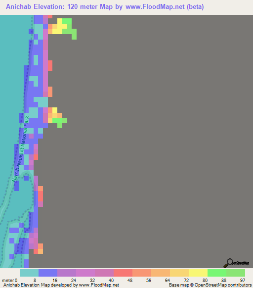Anichab,Namibia Elevation Map