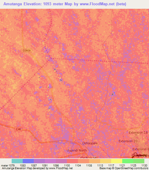 Amutanga,Namibia Elevation Map