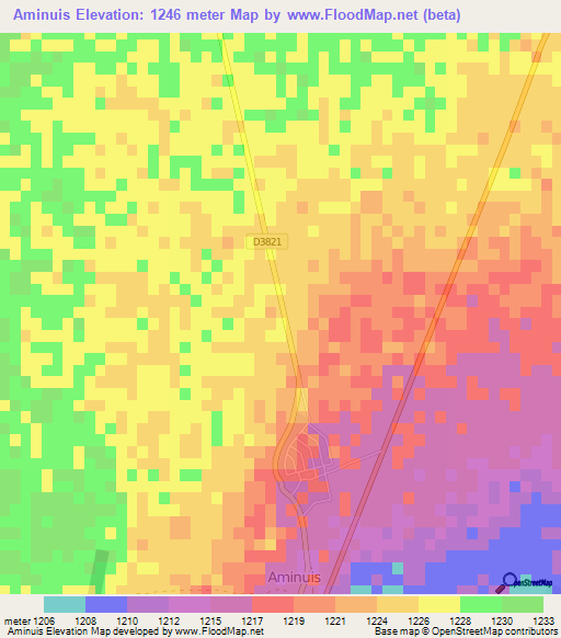 Aminuis,Namibia Elevation Map