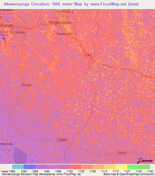 Akweenyanga,Namibia Elevation Map