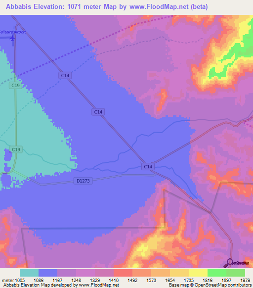 Abbabis,Namibia Elevation Map