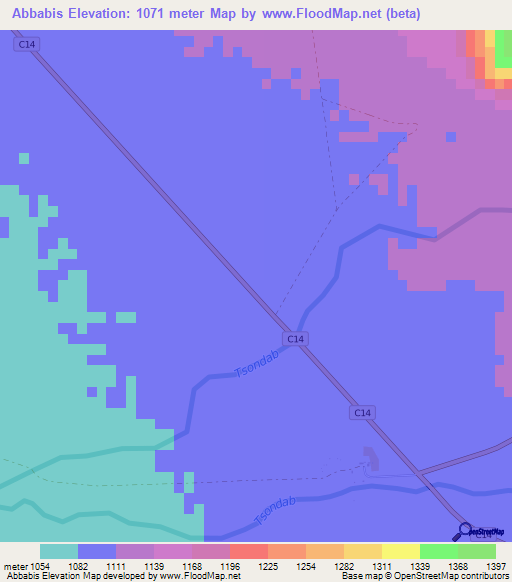 Abbabis,Namibia Elevation Map