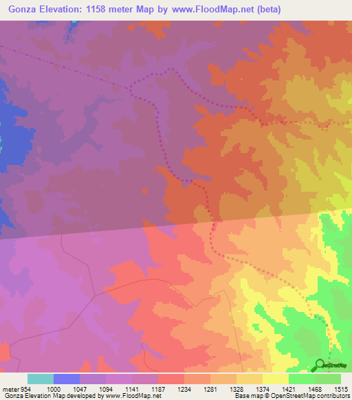 Gonza,Ethiopia Elevation Map