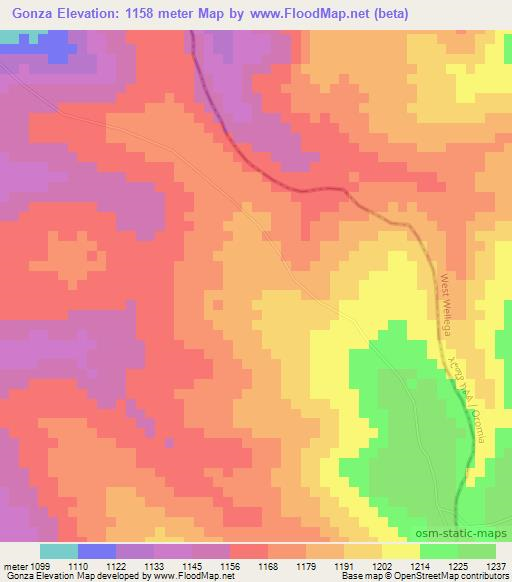 Gonza,Ethiopia Elevation Map