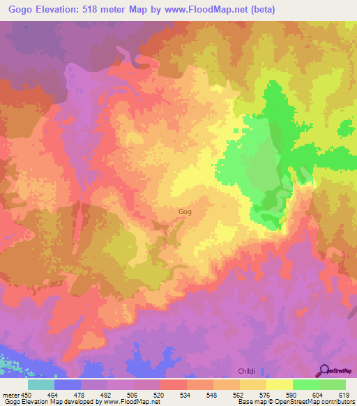 Gogo,Ethiopia Elevation Map