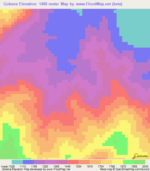 Gobena,Ethiopia Elevation Map