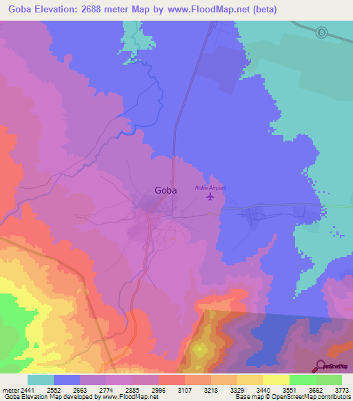 Goba,Ethiopia Elevation Map