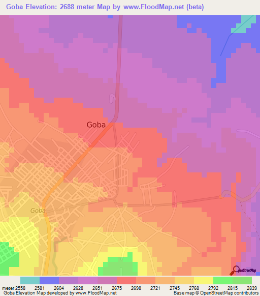 Goba,Ethiopia Elevation Map