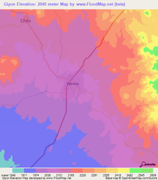 Giyon,Ethiopia Elevation Map