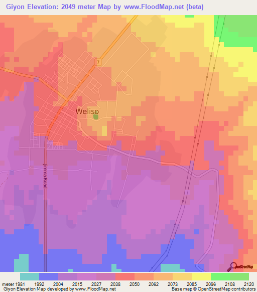 Giyon,Ethiopia Elevation Map