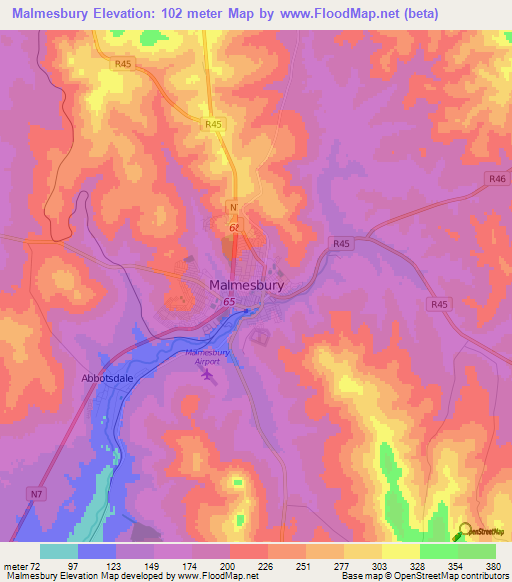 Malmesbury,South Africa Elevation Map