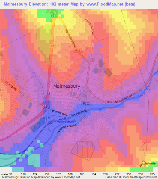 Malmesbury,South Africa Elevation Map