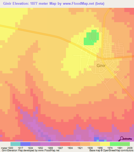 Ginir,Ethiopia Elevation Map