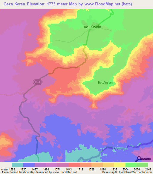 Geza Keren,Eritrea Elevation Map