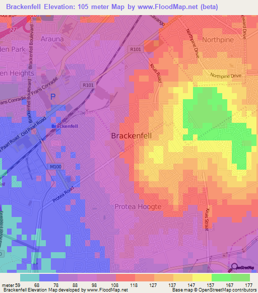 Brackenfell,South Africa Elevation Map