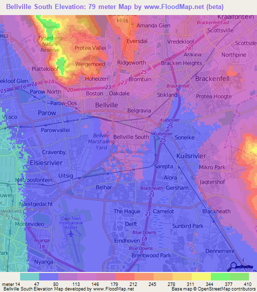 Bellville South,South Africa Elevation Map