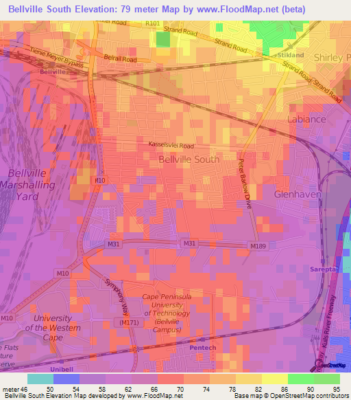 Bellville South,South Africa Elevation Map