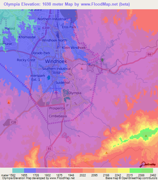 Olympia,Namibia Elevation Map