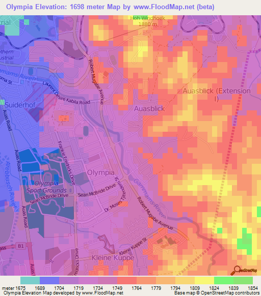 Olympia,Namibia Elevation Map
