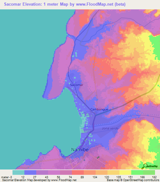 Sacomar,Angola Elevation Map