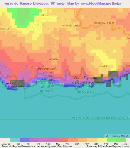 Terras do Raposo,Portugal Elevation Map