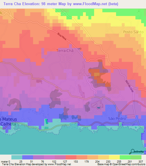 Terra Cha,Portugal Elevation Map